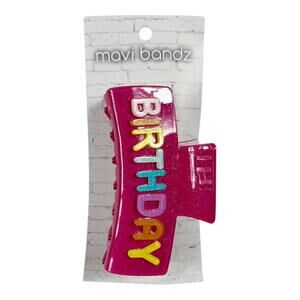 NEW Mavi Bandz Birthday Hair Claw Clip Hot Pink Rainbow Letters Party Accessory